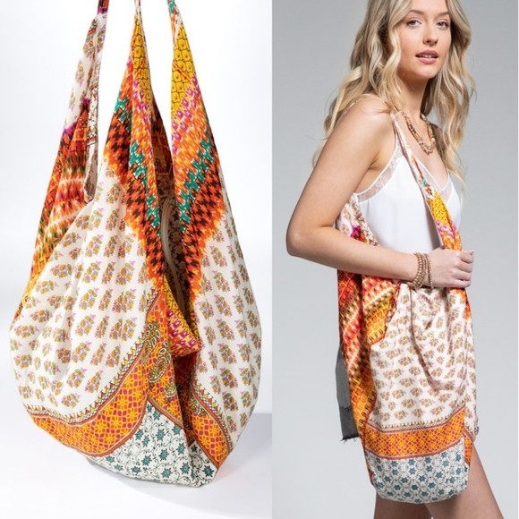 Ruggine Handbags - Floral & Paisley Print Boho Chic Beach Yoga Hobo Shoulder Bag  - 100% Cotton